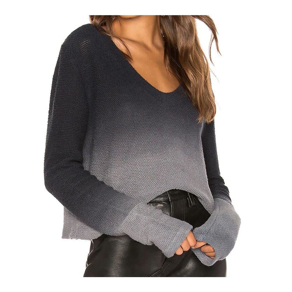 LA Made Ullia V-Neck Blue Ink Ombre Sweater Small